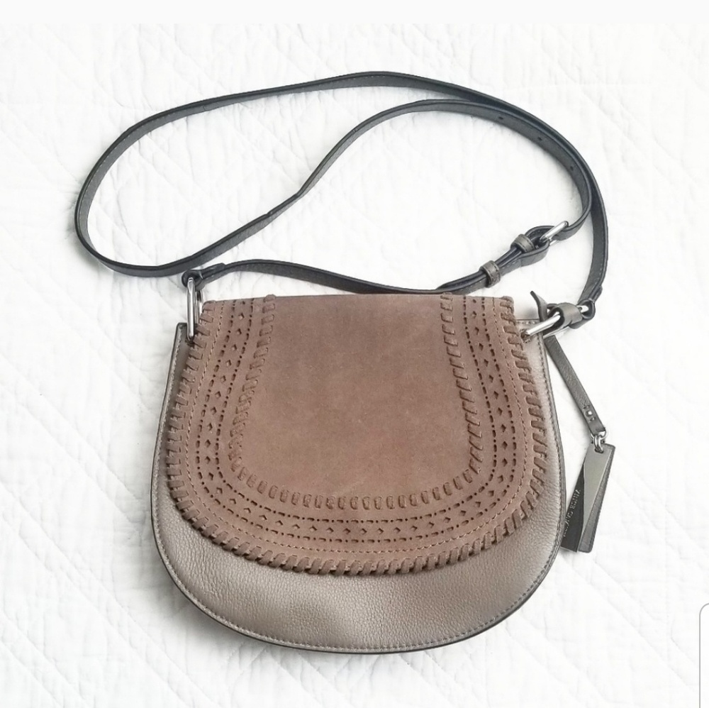 Vince Camuto Kirie taupe leather  saddle bag